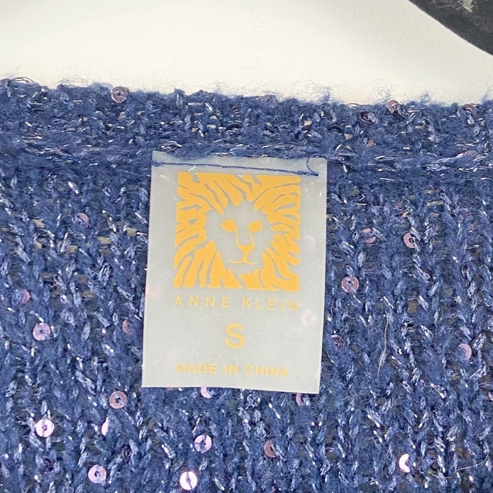 Anne Klein Blue Sequin 3/4 Sleeve Sweater Sz S - Picture 5 of 7